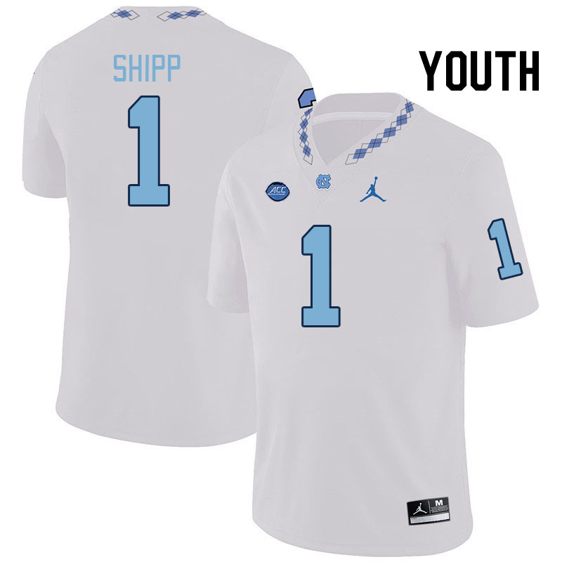 Youth #1 Jordan Shipp North Carolina Tar Heels College Football Jerseys Stitched-White